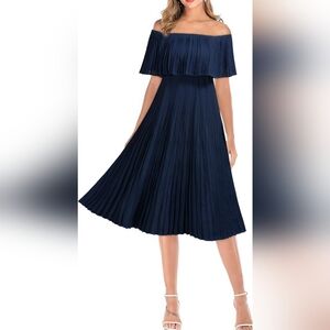 Elegant Navy Pleated Dress XL